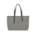 Geometric Spiral Tote Bag — Black & White Optical PU Shoulder Bag