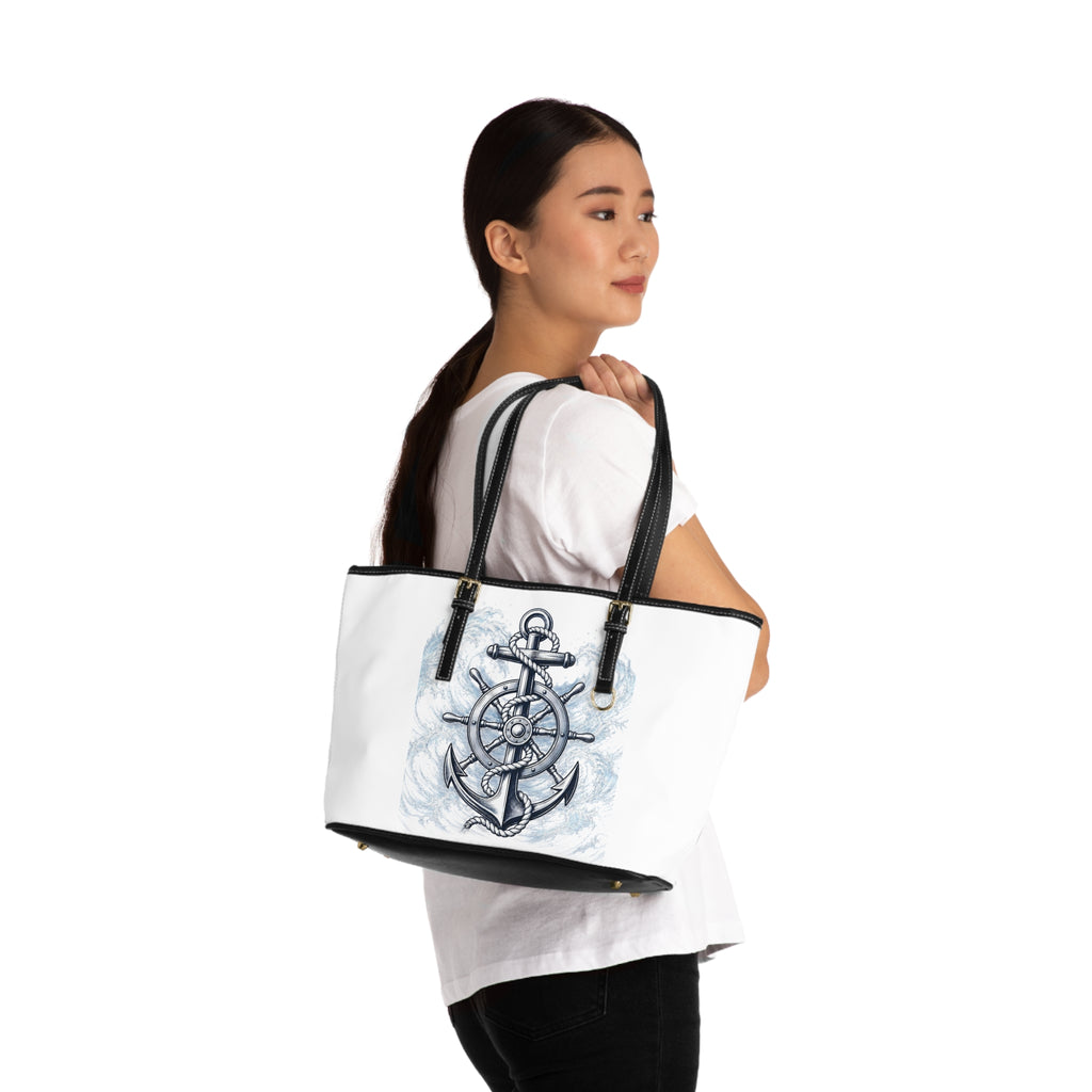 Anchor Compass Shoulder Bag — "Hold Steady Anchor Down" Nautical PU Leather Tote
