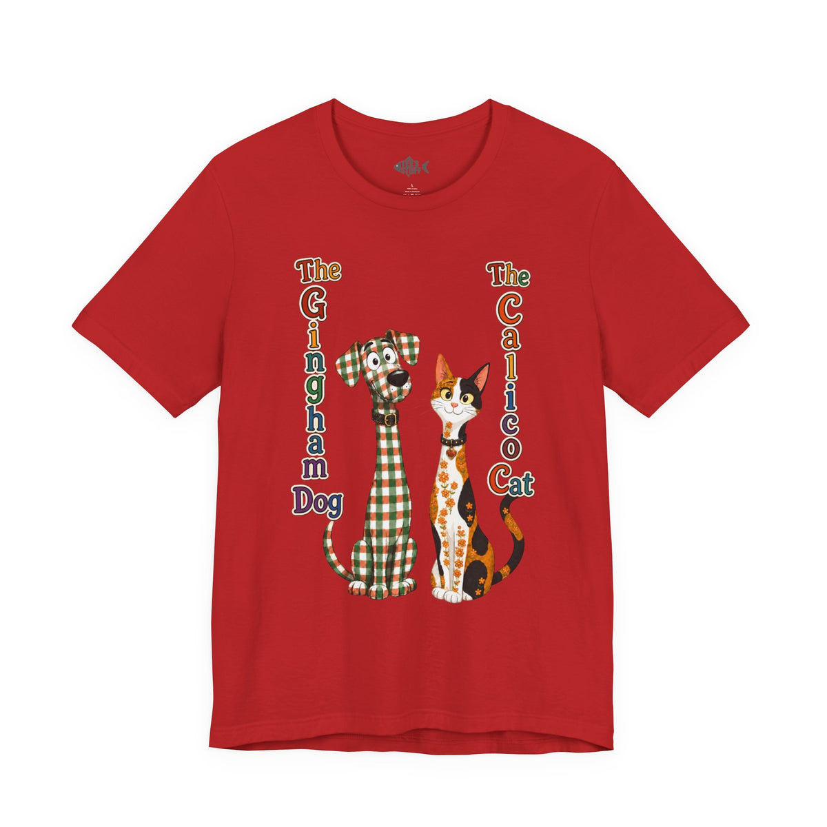 Gingham Dog & Calico Cat Tee — Plaid Pet Illustration T-Shirt