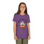 Youth Halloween Tee - "Hello Halloween" Ghost & Pumpkin Trick-or-Treat Shirt