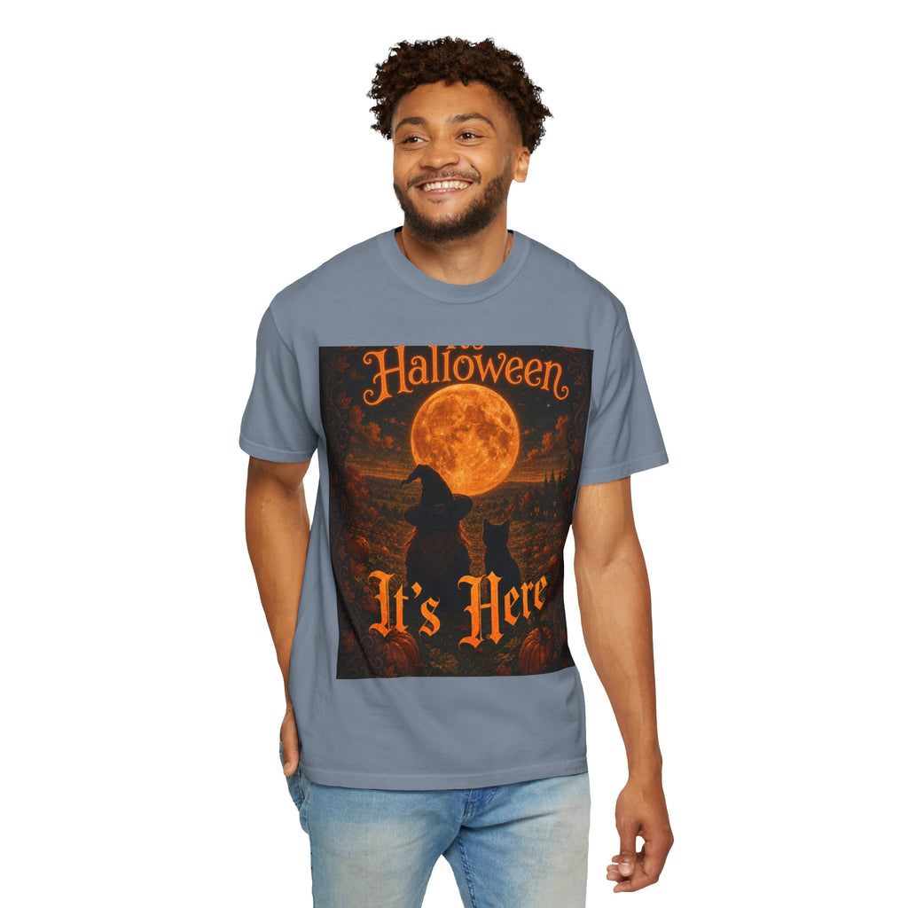 Halloween T-Shirt — "Halloween It's Here" & Jack-O'-Lantern Pumpkin Graphic