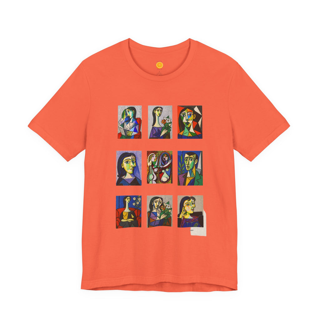 Picasso Portrait Grid T‑Shirt — Colorful Cubist Faces Art Tee