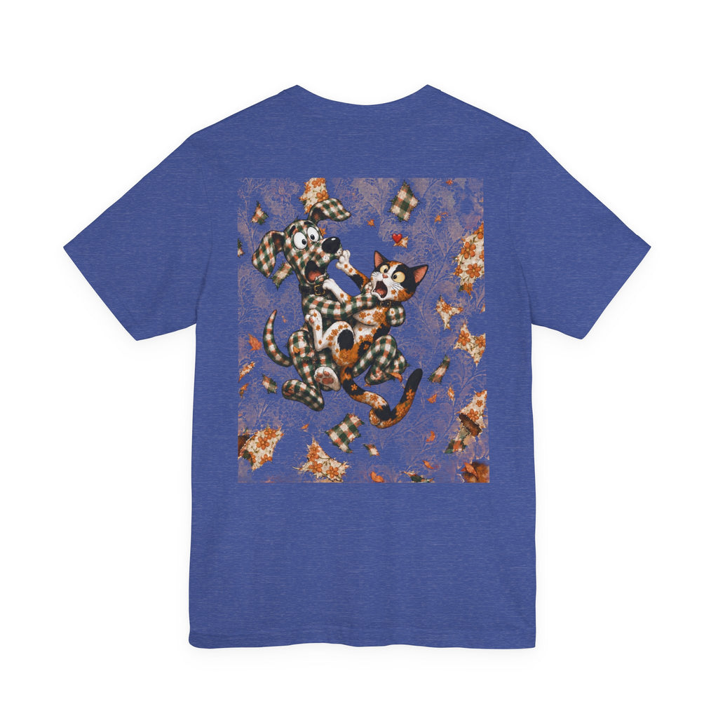 Gingham Dog & Calico Cat Tee — Plaid Pet Illustration T-Shirt