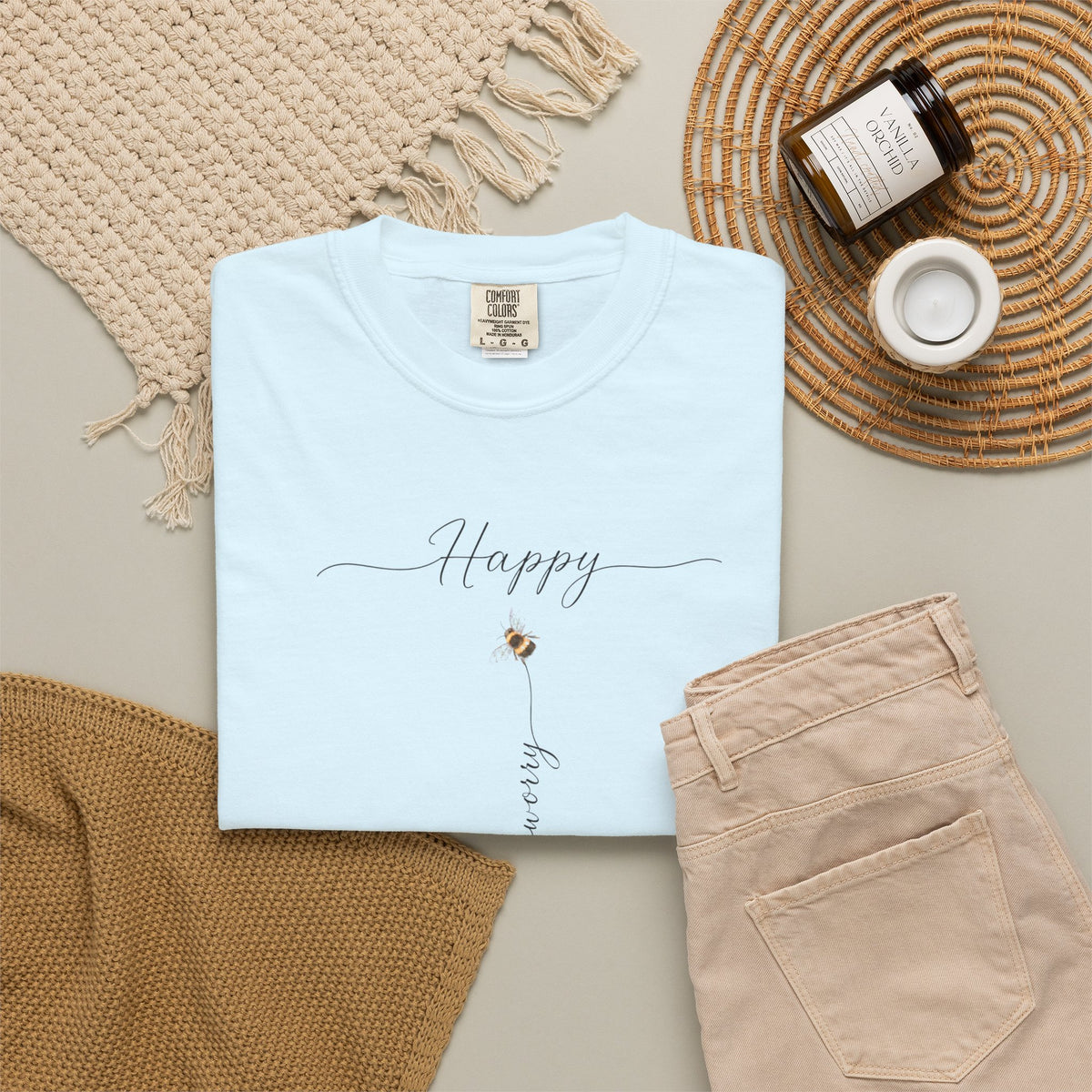 Don't Worry Bee Happy Tee -Unisex Garment-Dyed T-shirt