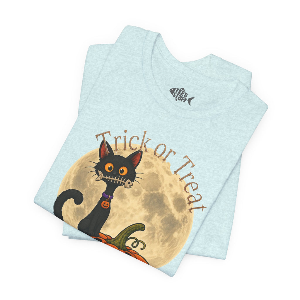 Halloween Cat & Pumpkin Tee — "Trick or Treat" Graphic T-Shirt