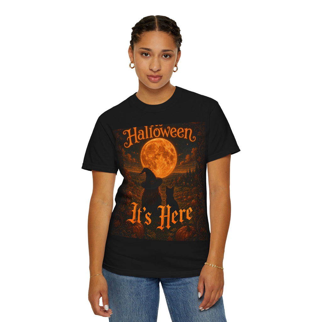Halloween T-Shirt — "Halloween It's Here" & Jack-O'-Lantern Pumpkin Graphic