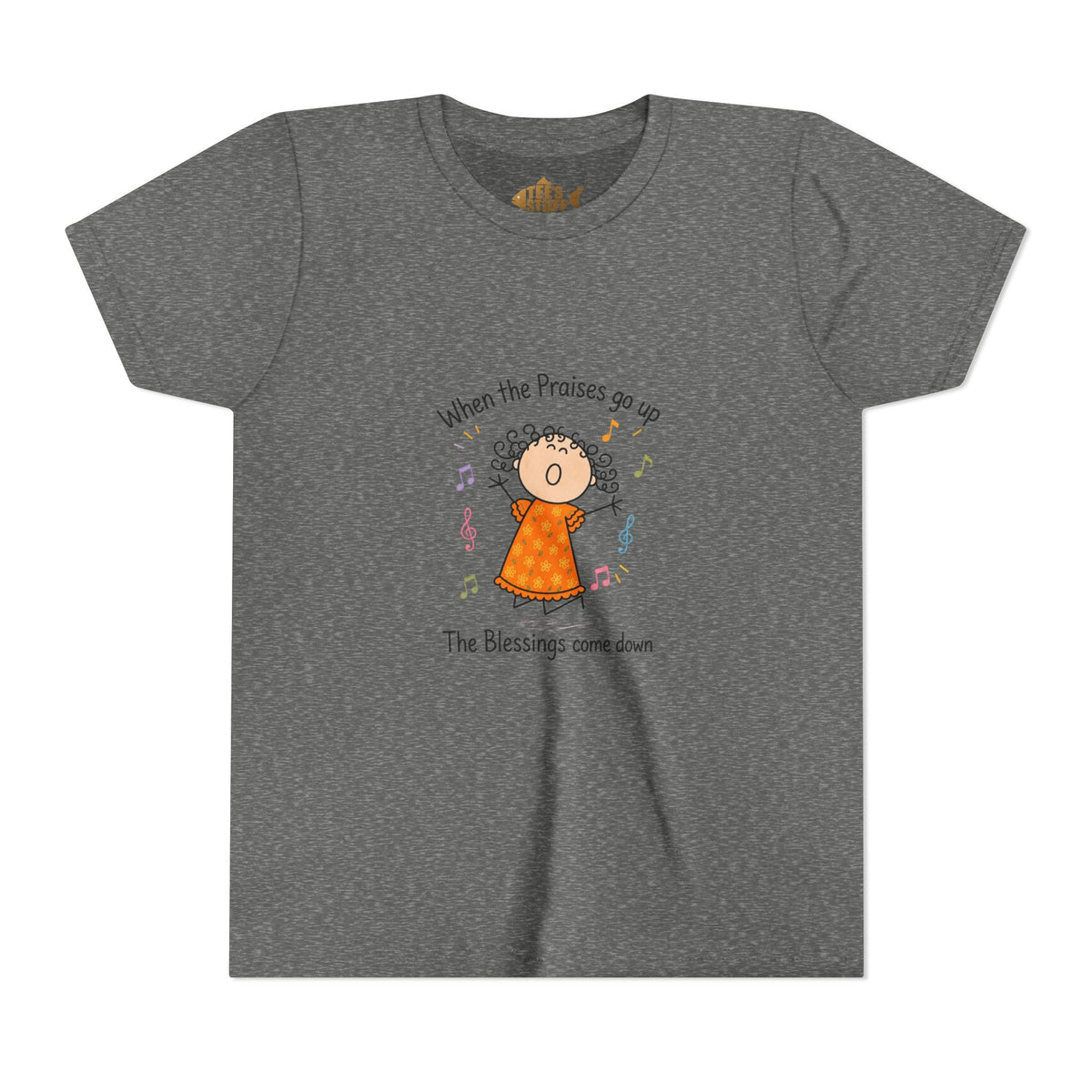 Youth Tee — "When the Praises Go Up, The Blessings Come Down" Kids Christian Shirt