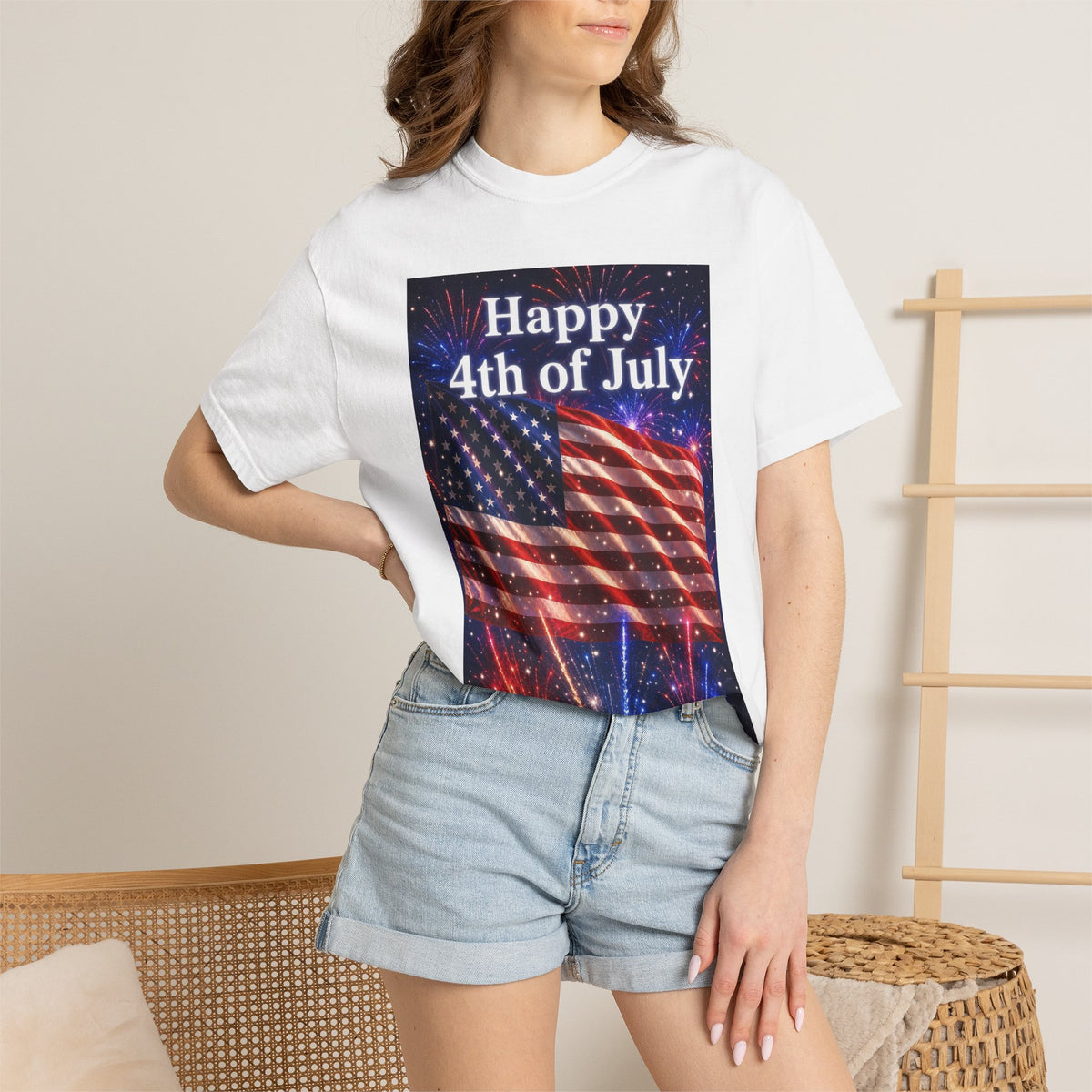 4th of July Flag T-Shirt — "Happy 4th of July" Front & America Flag Back