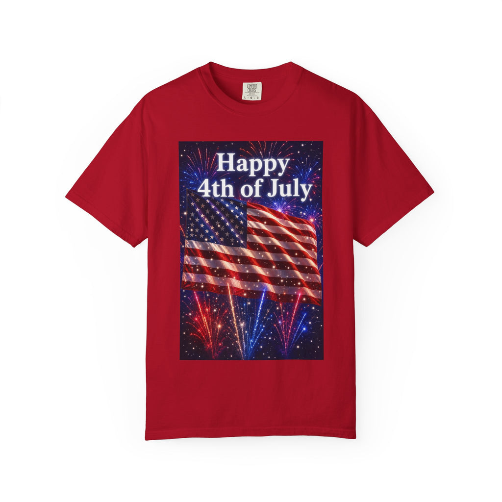 4th of July Flag T-Shirt — "Happy 4th of July" Front & America Flag Back