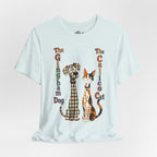 Gingham Dog & Calico Cat Tee — Plaid Pet Illustration T-Shirt