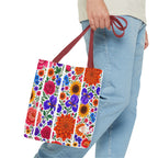 Floral Stripe Tote Bag — Bright Mexican Folk Art Flowers AOP