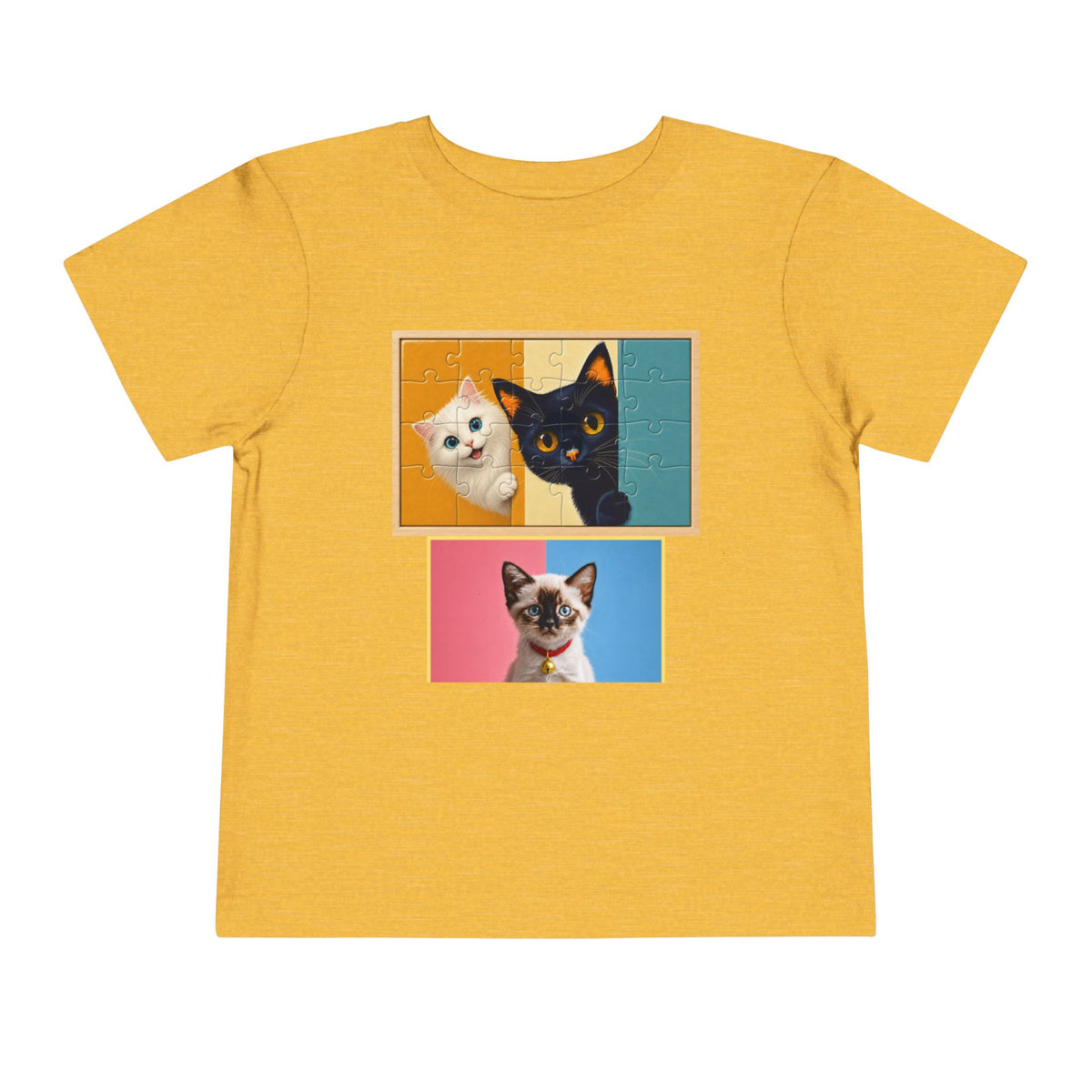 Toddler Cat Portrait Tee — Color Block Kittens Short Sleeve