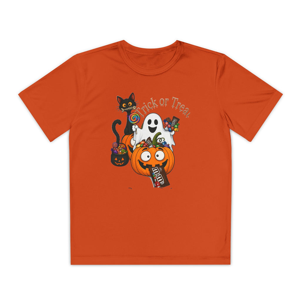 Kids Halloween Trick or Treat T-Shirt — Cute Pumpkin, Ghost & Black Cat Design