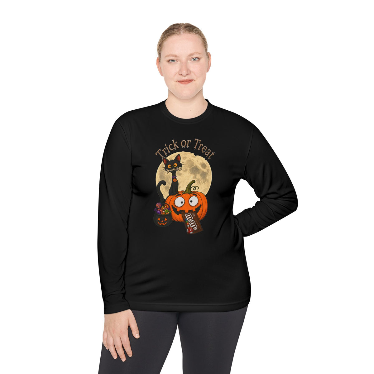 Halloween Pumpkin & Black Cat Long Sleeve Tee — "Trick or Treat / Hello Halloween"