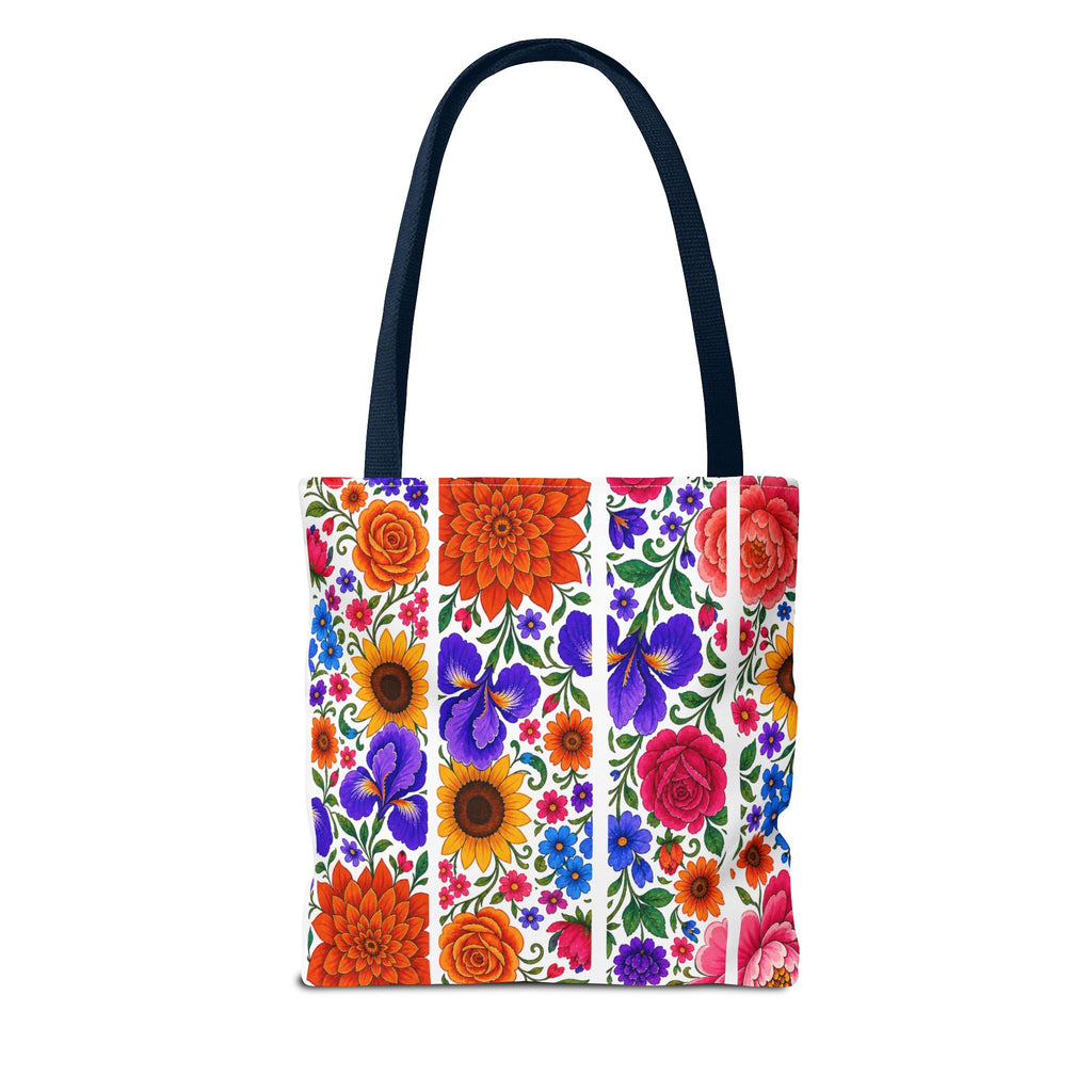 Floral Stripe Tote Bag — Bright Mexican Folk Art Flowers AOP