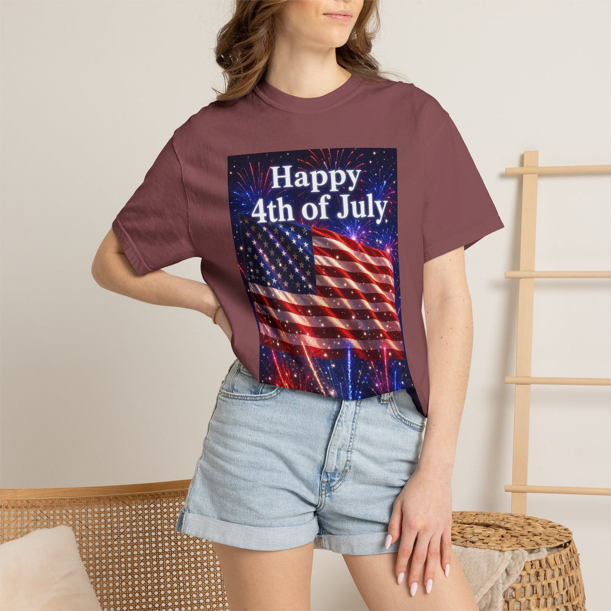 4th of July Flag T-Shirt — "Happy 4th of July" Front & America Flag Back