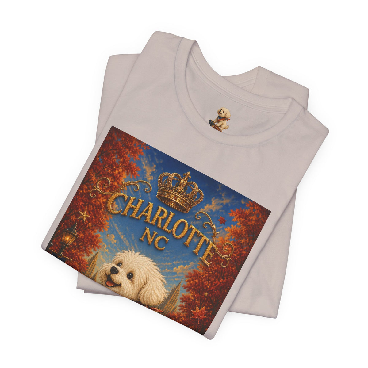 Charlotte NC Dog Tee — Cute Pup on Skateboard Patriotic T‑Shirt