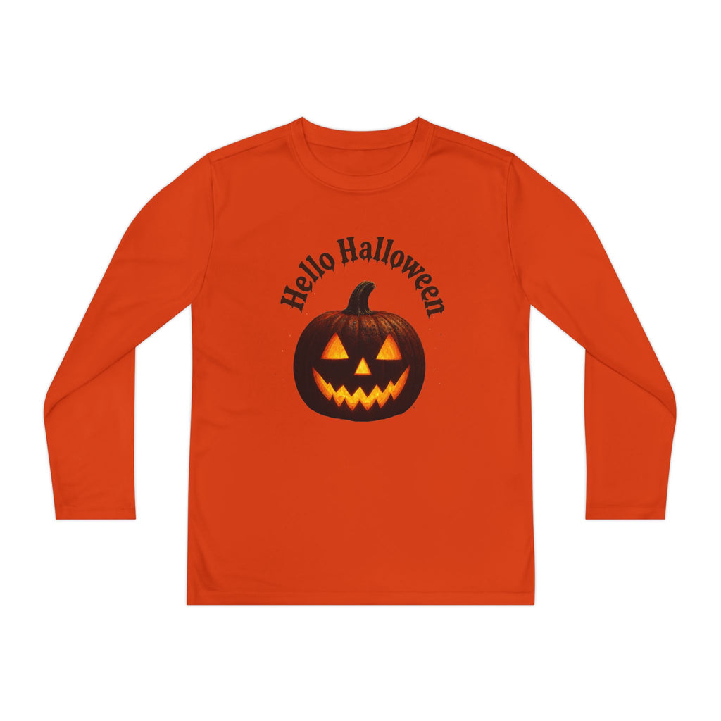 Youth Long Sleeve Tee - 'Hello Halloween' Jack-o'-Lantern Pumpkin Shirt