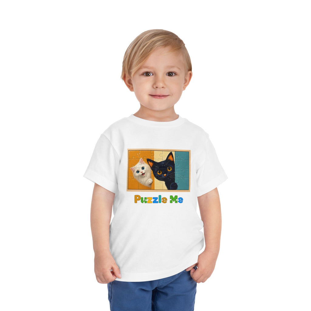 Toddler Cat Puzzle Tee — "Puzzle Me" Short Sleeve Kids Shirt