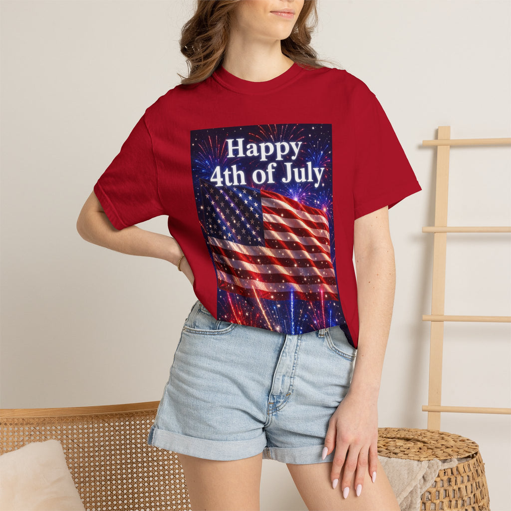 4th of July Flag T-Shirt — "Happy 4th of July" Front & America Flag Back