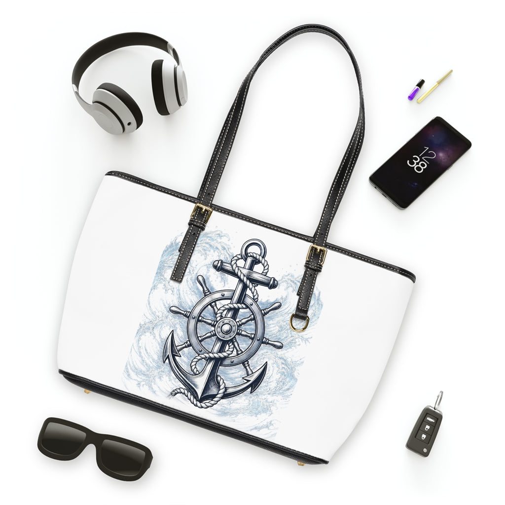 Anchor Compass Shoulder Bag — "Hold Steady Anchor Down" Nautical PU Leather Tote