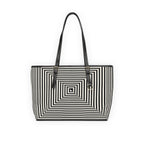 Geometric Spiral Tote Bag — Black & White Optical PU Shoulder Bag