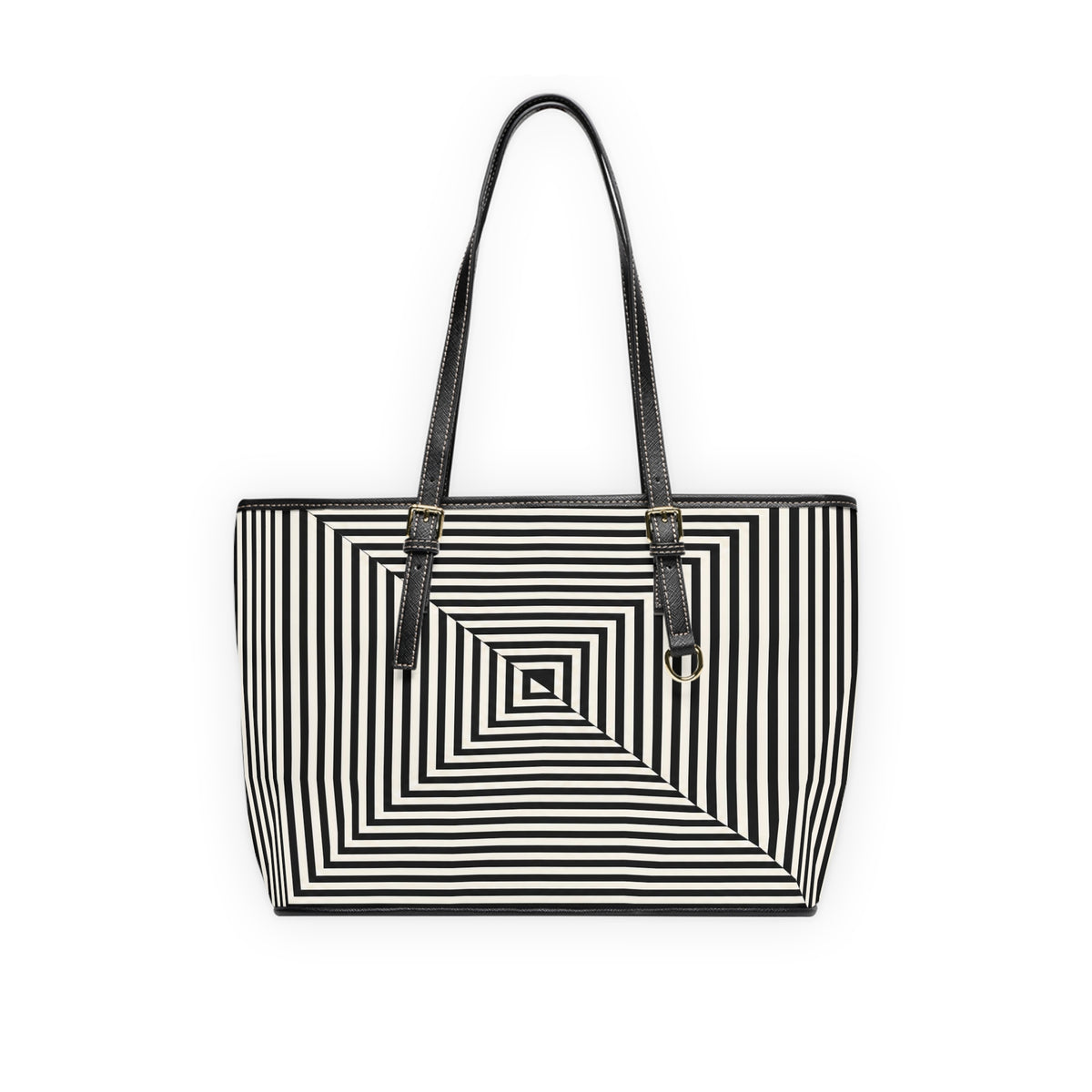 Geometric Spiral Tote Bag — Black & White Optical PU Shoulder Bag