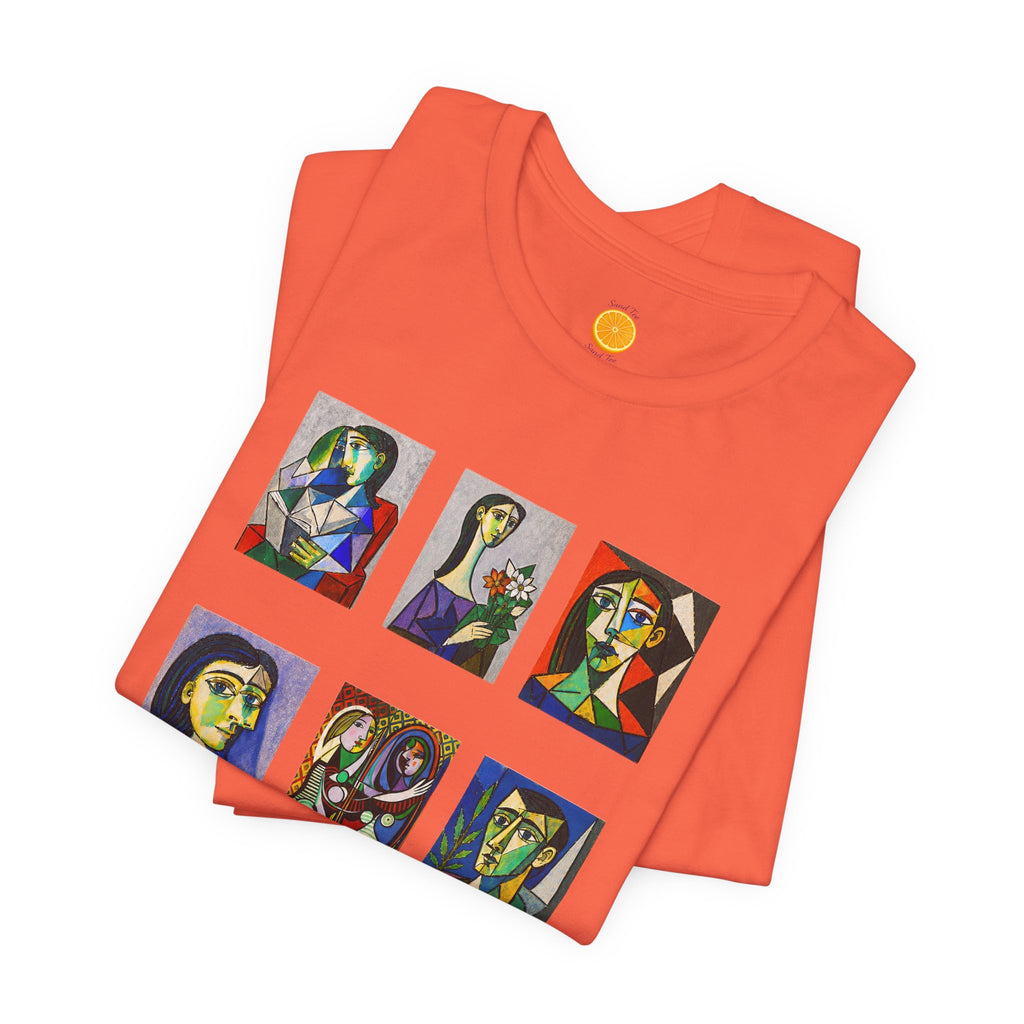 Picasso Portrait Grid T‑Shirt — Colorful Cubist Faces Art Tee