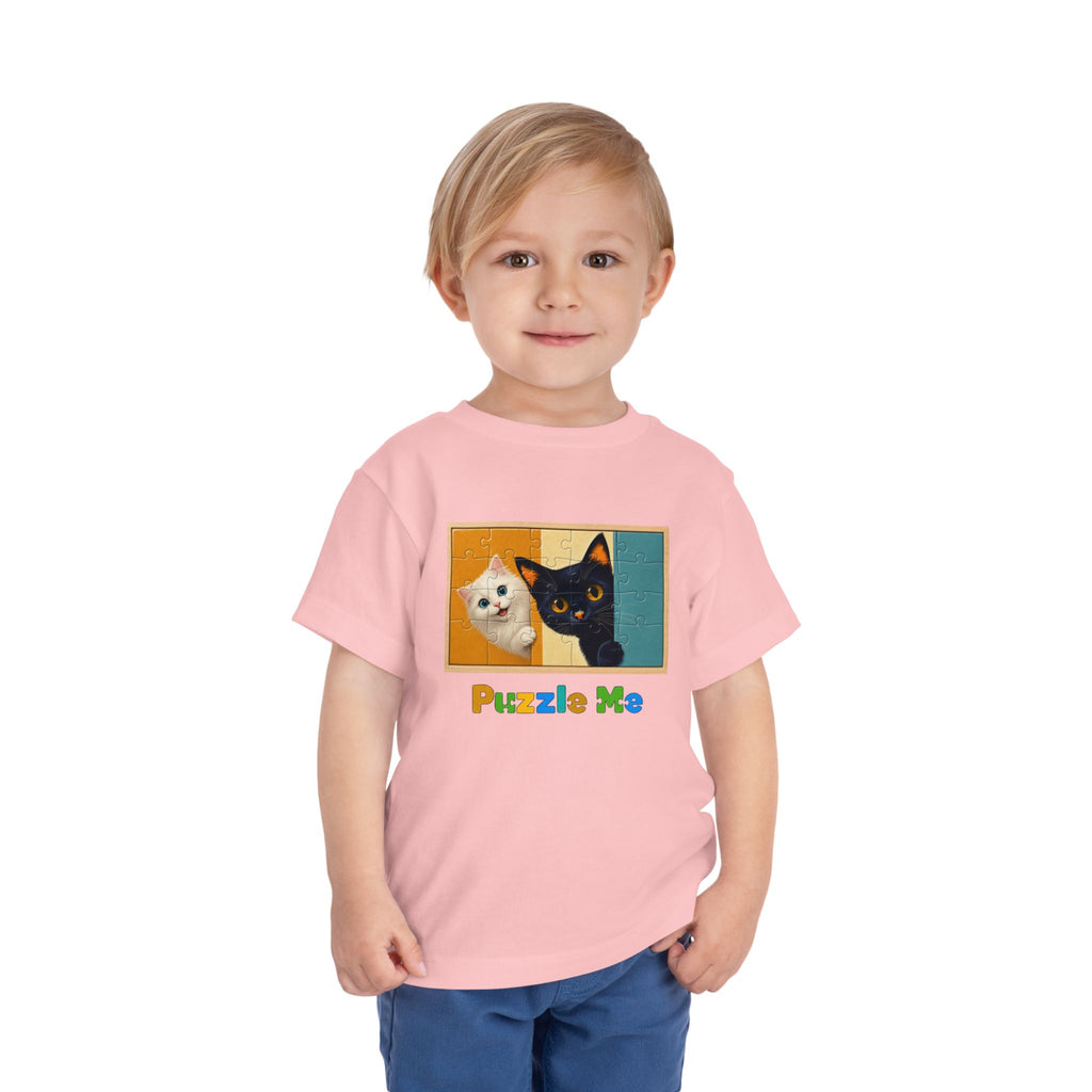 Toddler Cat Puzzle Tee — "Puzzle Me" Short Sleeve Kids Shirt