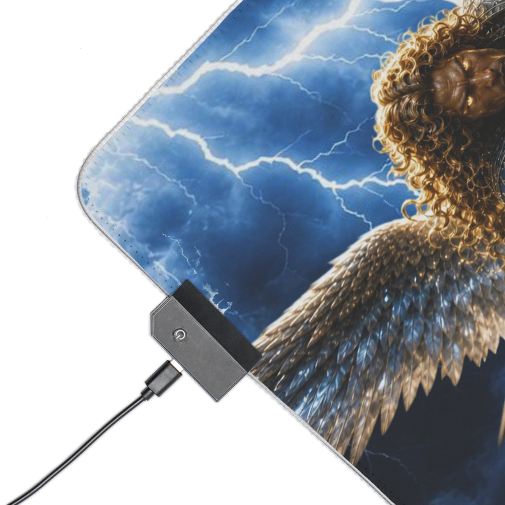 LED Gaming Mouse Pad — Storm Angel Design with TUERI Name, RGB Extended Desk Mat