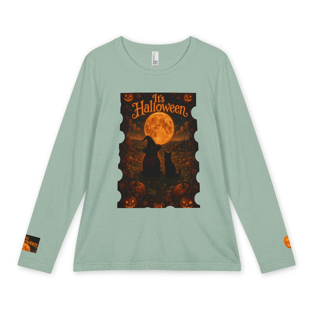 Women’s Halloween Long Sleeve Tee – “It’s Halloween” and “Hello Halloween” Witchy Moon Design