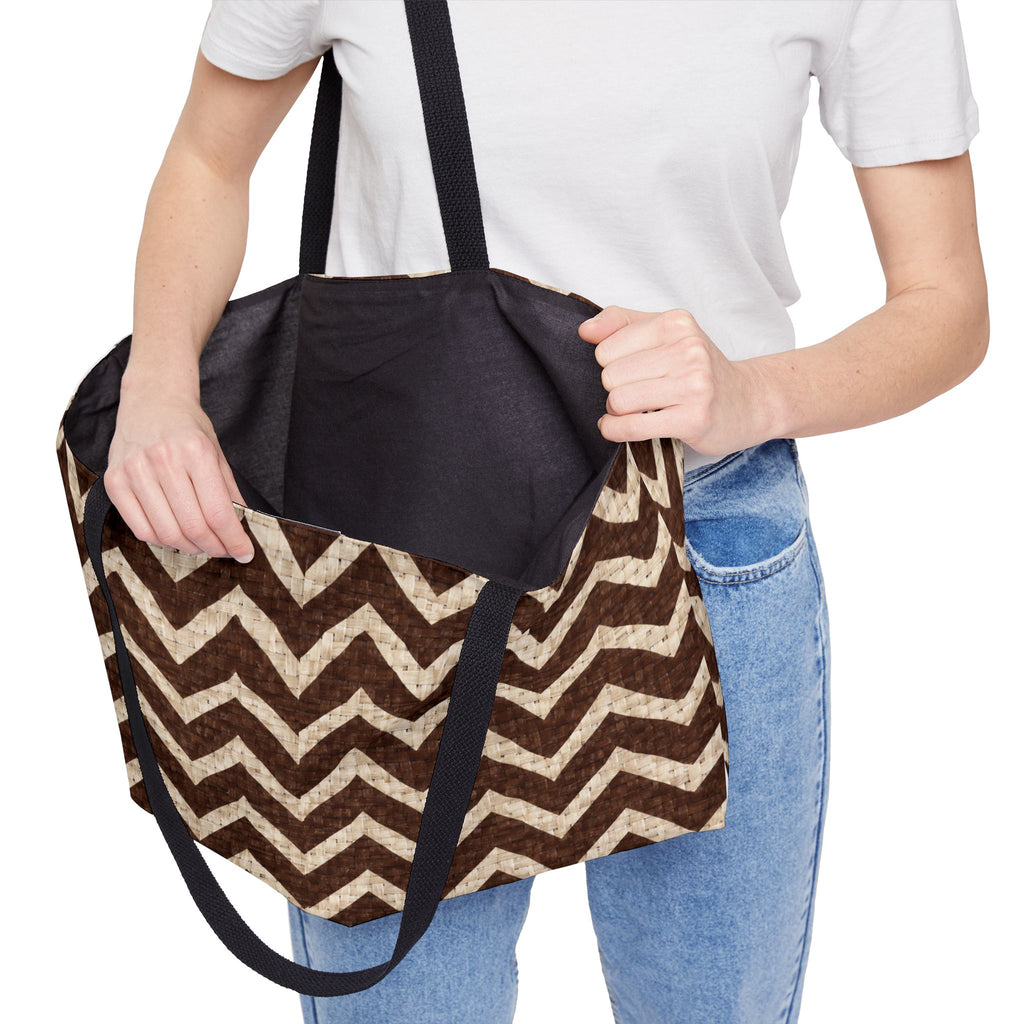 Chevron Weekender Tote Bag — Brown Rustic Zigzag Travel Tote