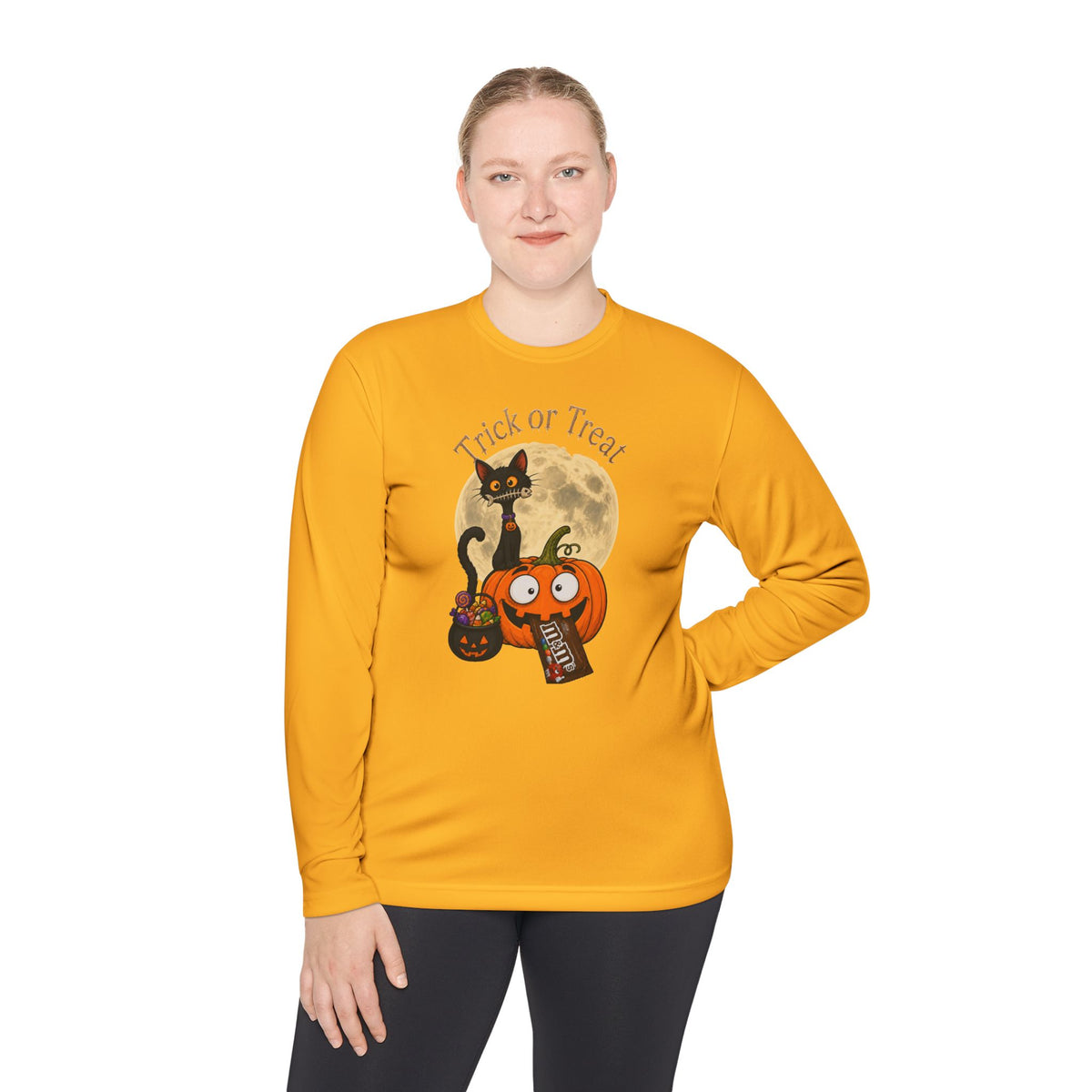 Halloween Pumpkin & Black Cat Long Sleeve Tee — "Trick or Treat / Hello Halloween"