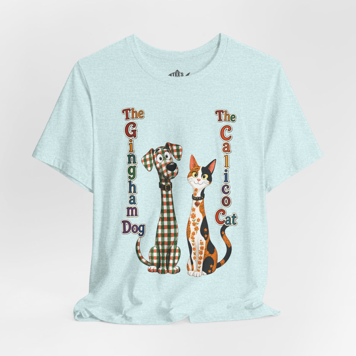 Gingham Dog & Calico Cat Tee — Plaid Pet Illustration T-Shirt