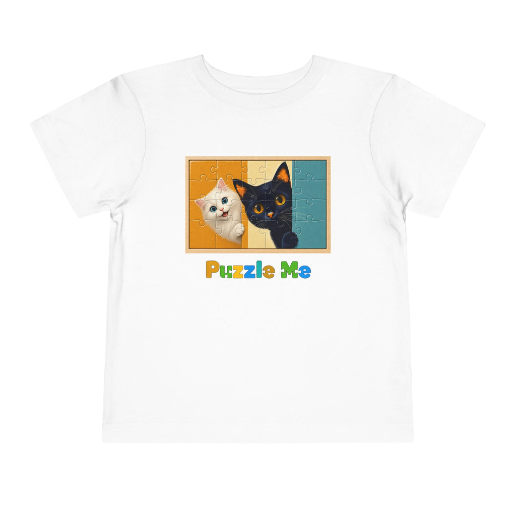 Toddler Cat Puzzle Tee — "Puzzle Me" Short Sleeve Kids Shirt