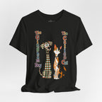 Gingham Dog & Calico Cat Tee — Plaid Pet Illustration T-Shirt
