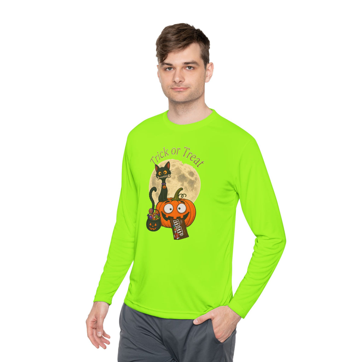 Halloween Pumpkin & Black Cat Long Sleeve Tee — "Trick or Treat / Hello Halloween"
