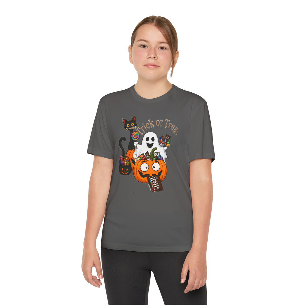 Kids Halloween Trick or Treat T-Shirt — Cute Pumpkin, Ghost & Black Cat Design