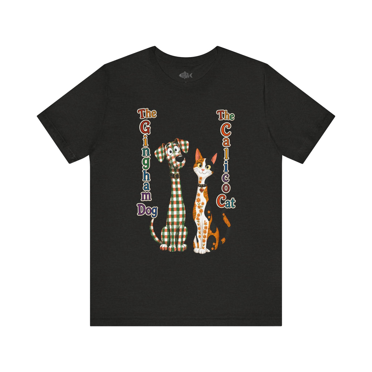Gingham Dog & Calico Cat Tee — Plaid Pet Illustration T-Shirt