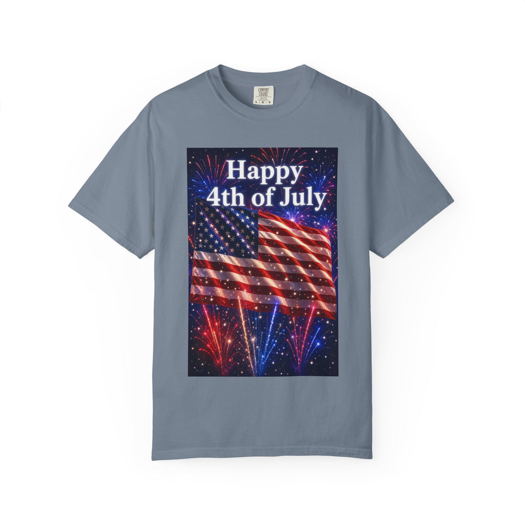 4th of July Flag T-Shirt — "Happy 4th of July" Front & America Flag Back