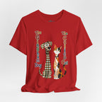 Gingham Dog & Calico Cat Tee — Plaid Pet Illustration T-Shirt