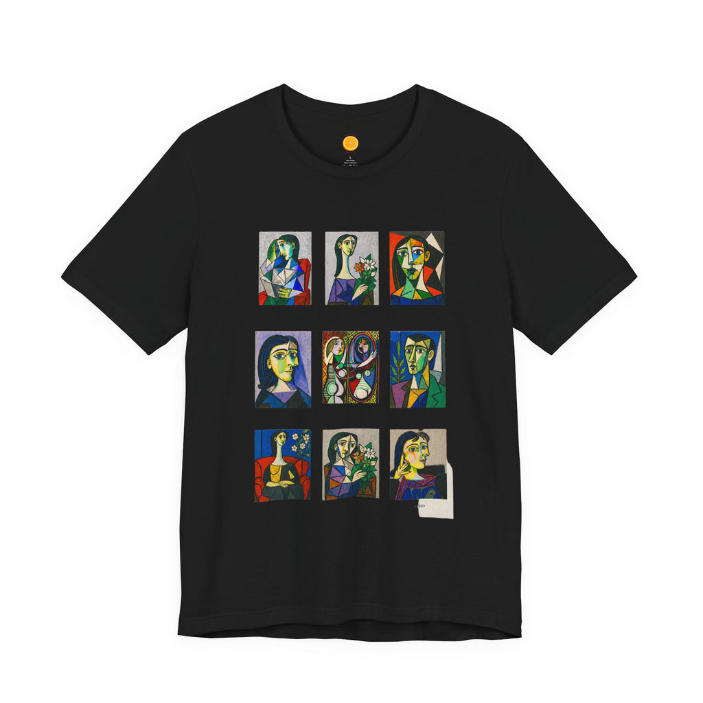 Picasso Portrait Grid T‑Shirt — Colorful Cubist Faces Art Tee