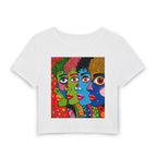 Pop Art Faces Crop Tee — Colorful Women's Baby Tee