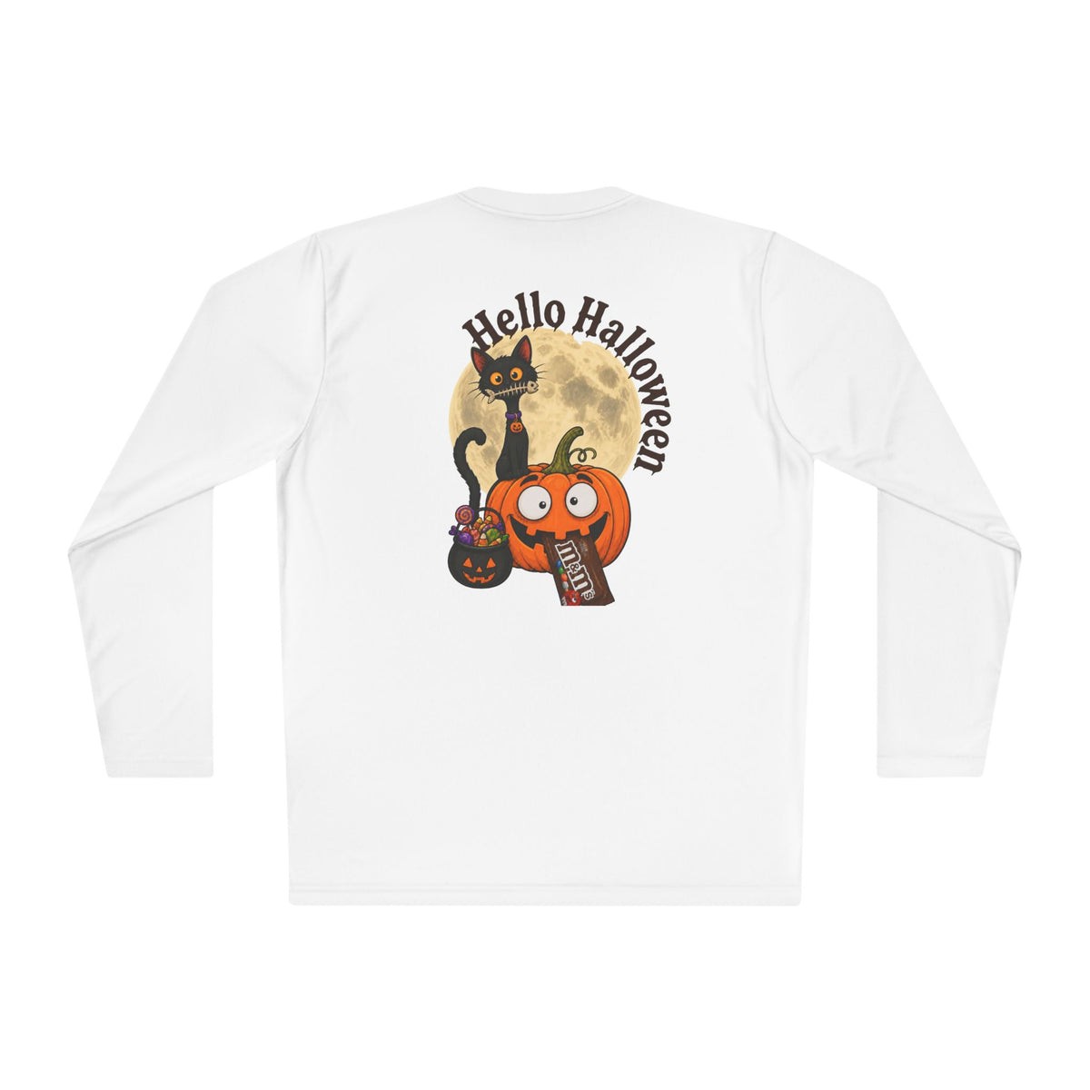 Halloween Pumpkin & Black Cat Long Sleeve Tee — "Trick or Treat / Hello Halloween"
