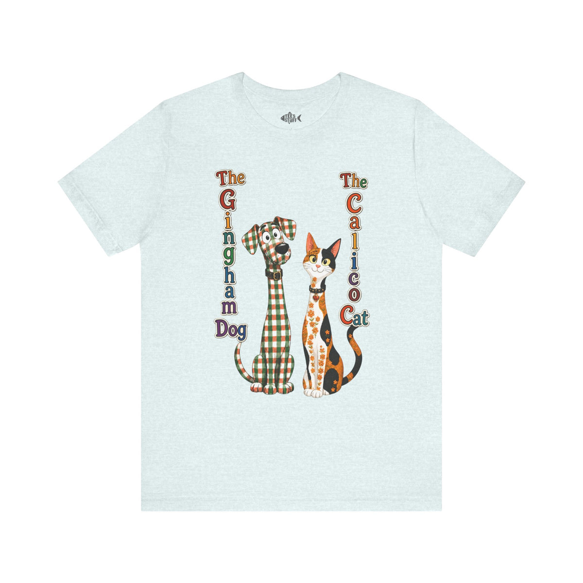 Gingham Dog & Calico Cat Tee — Plaid Pet Illustration T-Shirt