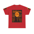 Halloween Graphic Tee — "It's Halloween" Witch & Cat Moon Design