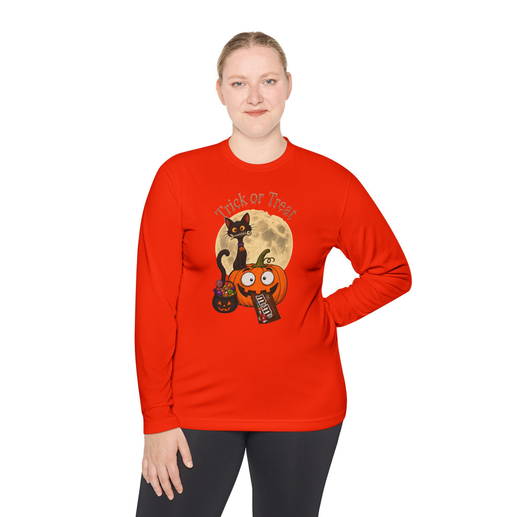 Halloween Pumpkin & Black Cat Long Sleeve Tee — "Trick or Treat / Hello Halloween"