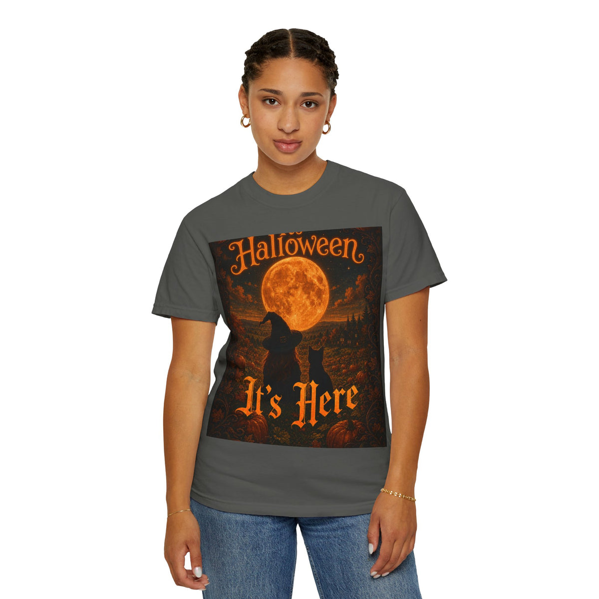 Halloween T-Shirt — "Halloween It's Here" & Jack-O'-Lantern Pumpkin Graphic