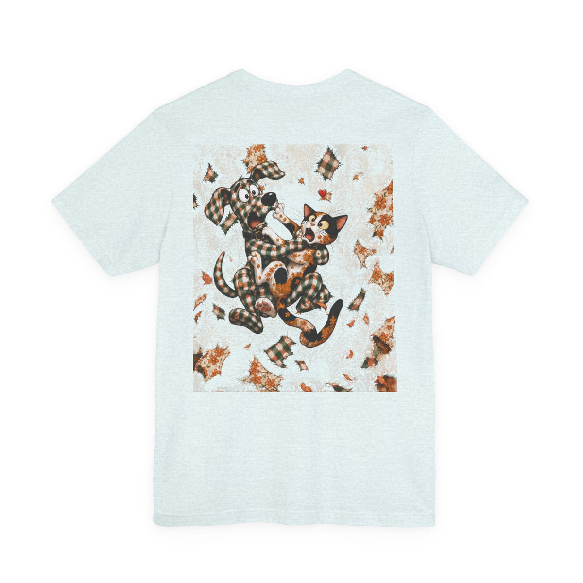 Gingham Dog & Calico Cat Tee — Plaid Pet Illustration T-Shirt