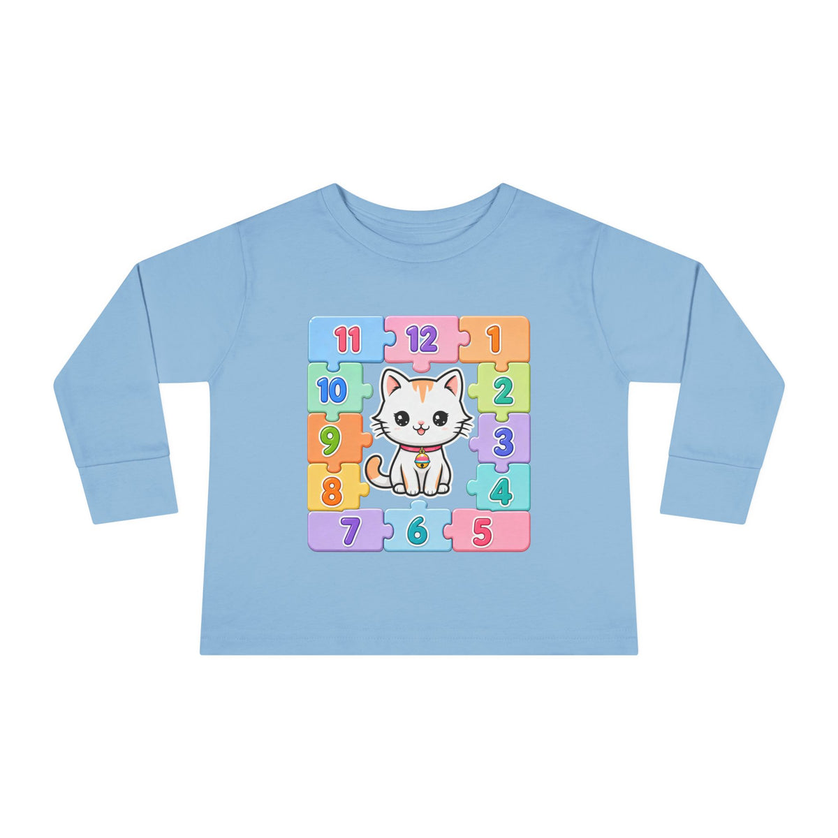 Cute Cat Numbers Toddler Long Sleeve Tee — Pastel Learning Shirt